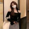 New One-word Shoulder Top Korean Version Niche Spice Girl Style T-shirt Women's Neck Long-sleeved Bottoming Shirt Irregular