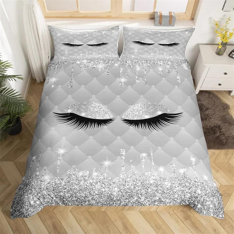 Smile Eyelash Duvet Cover Set Glitter Fragments Dreamy Twin Queen Bedding Set Microfiber Eyelashes Make Romantic Comforter Cover
