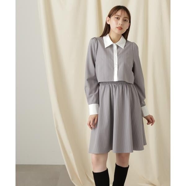 Jill by Jill Stuart Women's Casual Short Layered Shirt Dress In Gray Stripes