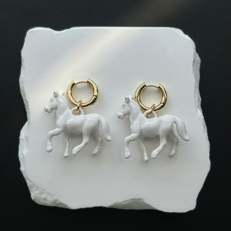 Exaggeration Stereoscopic Small Horse Pendant Earrings For Women Creativity Cute Animal Necklace Charm Jewelry Holiday Gift