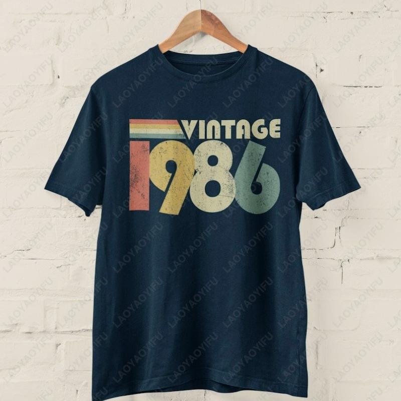 Vintage 1986 Oneck Printed Unisex Cotton Tshirts 40th Birthday Gift 2026 Men Clothing Ropa Hombre Fun Creative Trend Camisetas