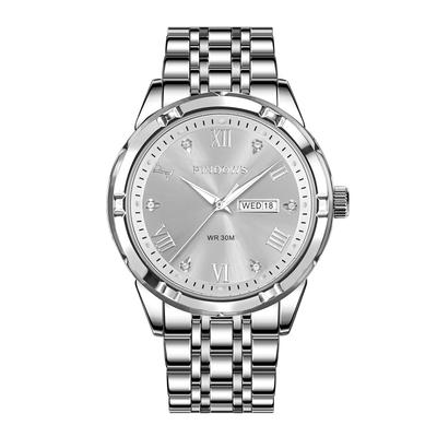 Men's Business Watch with Calendar, Day and Date Display, 304 Stainless Steel, 3ATM Water Resistance, Luminous Indexes, Roman Numerals,