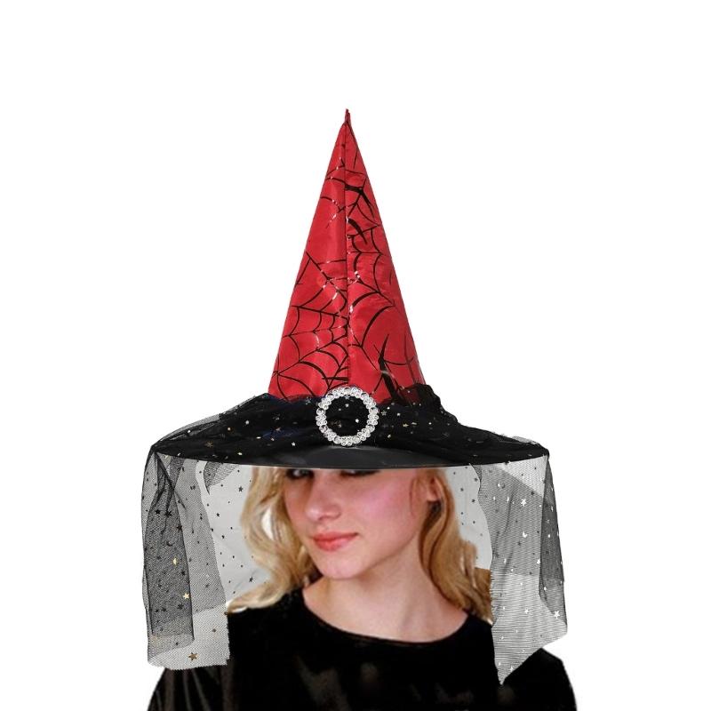 Cosplay Costume Witch Hat Mesh Wizard Hat for All Age Halloween Party Hat Role Play Witch Hat Cloche Hat Headwear