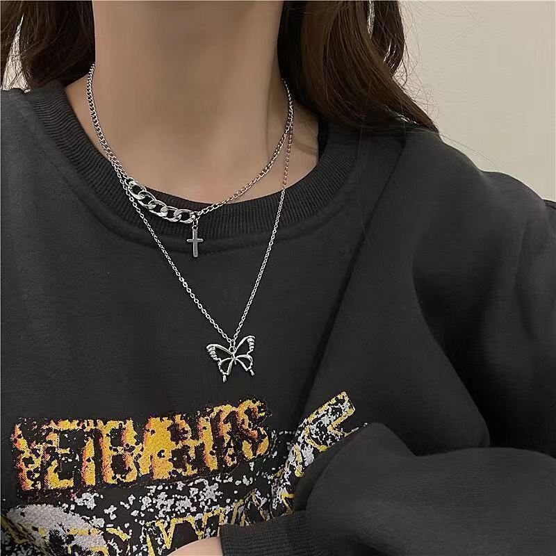 New pearl necklace women's light luxury niche versatile sweater collarbone chain premium love butterfly pendant