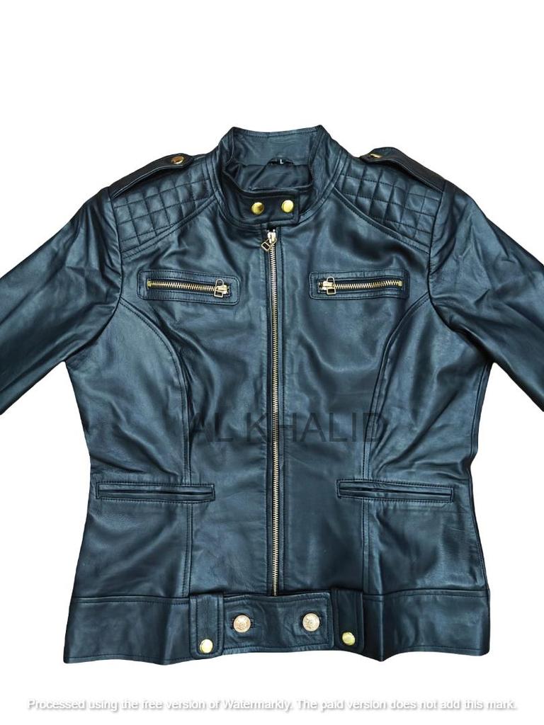 AL KHALID Real Soft Black Lambskin Leather Motorcycle Style Women's Jacket Biker Stylish
