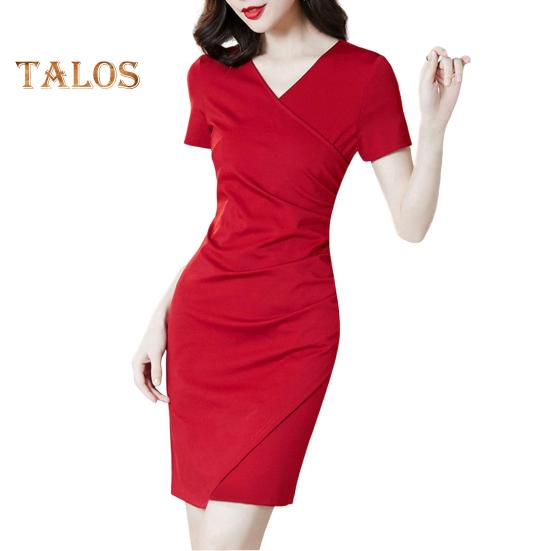 

Женское облегающее платье с оборками, коротким рукавом, V-образным вырезом, цельное облегающее платье, летнее повседневное мини-платье с высокой талией M красный