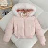 American retro winter new cotton coat women's fur collar hooded waist thin small cotton coat short thickened