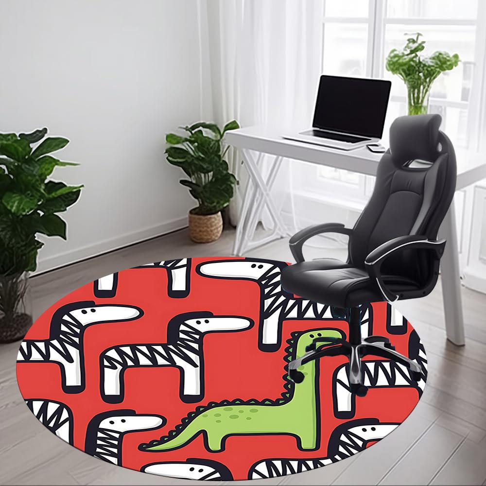 1pc Dino World Office Round Area Rug, Mat Suitable For Office, Under Office Chairs Bedroom Living Room Home Decor, Room Deco