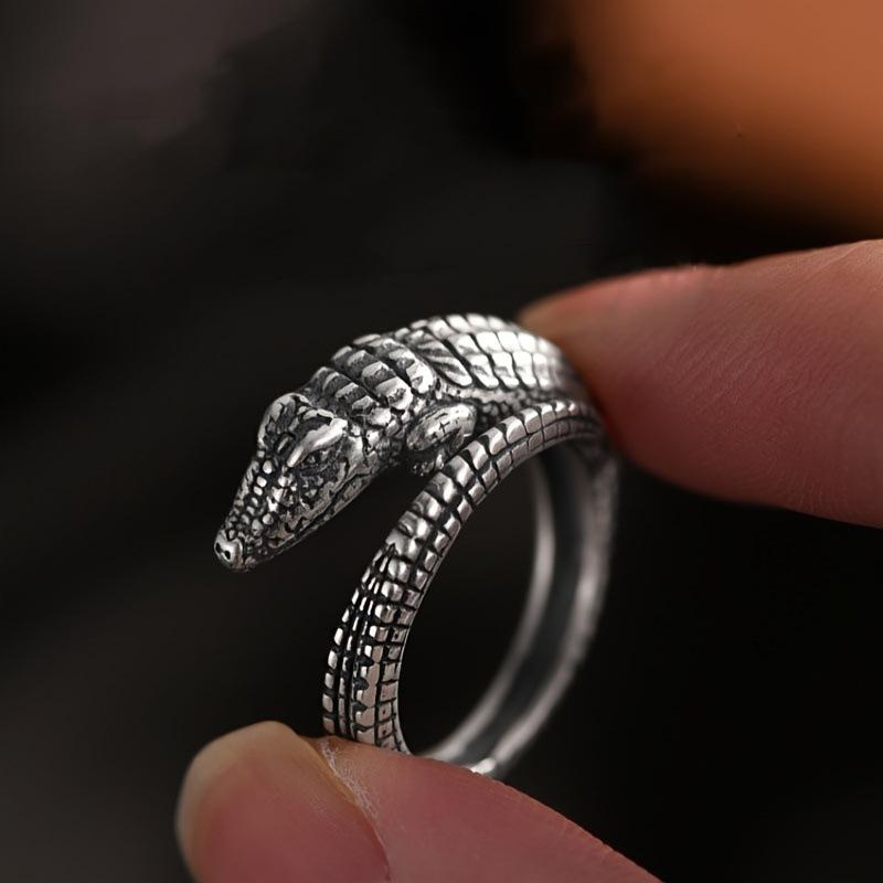 New Creative Retro Cute Animal 925 Silver Jewelry Personality Crocodile Exquisite Evil Fish Opening Rings R034