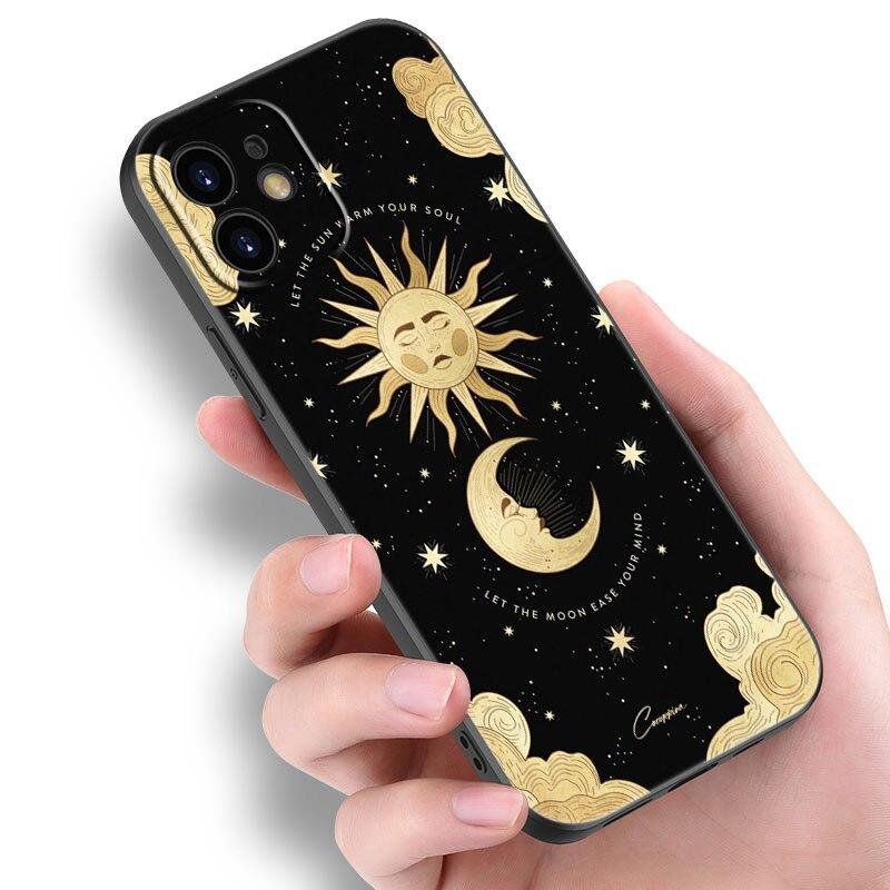 Funny Sun Moon Face Phone Case For Apple iPhone 14 13 12 Mini 11 Pro Max 7 8 XR X XS 7 8 Plus SE 2020 2022 Black Cover
