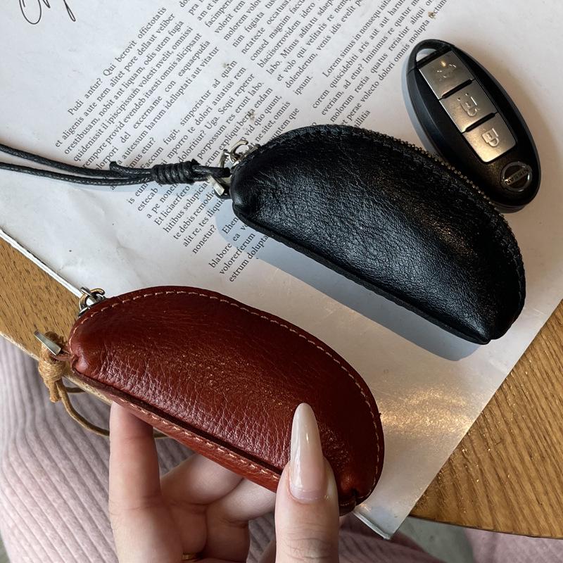 Genuine Cowhide Leather Drawstring Coin & Key Purse for Women