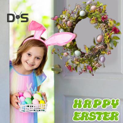 Easter Eggs Wreath 17.7" Handmade Wreath with Faux Flowers Eggs Spring Decor Colored Eggs Wreath for Wall Mantel Front Door