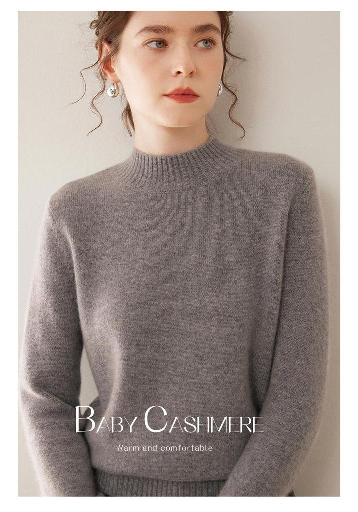 2024 Autumn/Winter Korean Style Women's Cashmere Knit Pullover with Half-High Collar