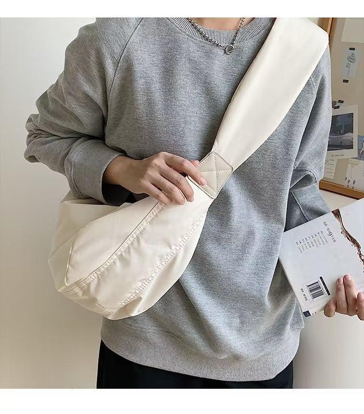 Korean Wide Strap Canvas Crossbody Bag for Women - Niche Design Pleated Dumpling Shoulder Bag