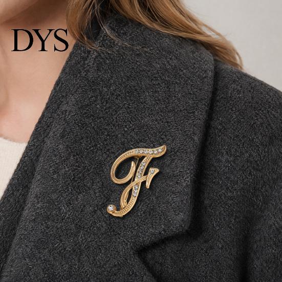 Strong Buckle Brooch English Letter with Sparkling Rhinestones, Lightweight Thin Design Lapel Anti-oxidation Pin, Electroplating Anti-Oxidation Badge