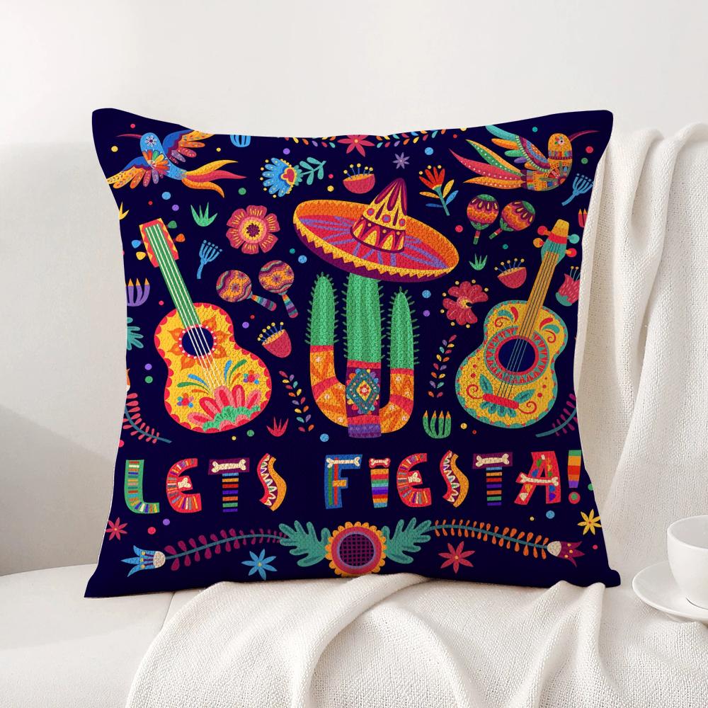 Viva Mexico Purple Cushion Cover Natural Linen Organic Fabric Double-Sided Printing Sofa Home Decor Gift Pillow Cover