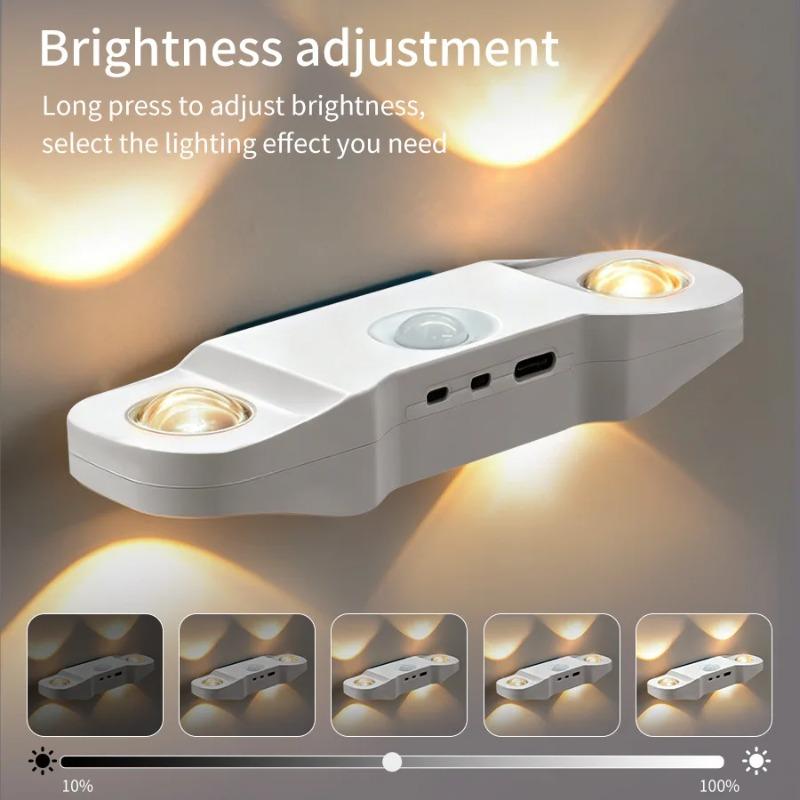 Tricolor or RGB PIR Human Body Sensor LED Wall Lamp Magnetic Night Light USB Rechargeable Cabinet Light Indoor Stair Decor with Remote Control