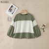 ZANZEA Women Casual Round Neck Loose Stripe Patchwork 3/4 Sleeve Blouse