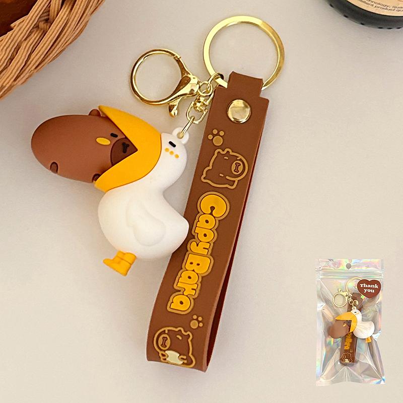 Cute Capybara Keychain Cartoon Animal Doll Keyring Lovely Bag Pendant Backpack Hanging Decoration Couple Gifts