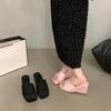Pink high heels one-word cool slippers fairy shoes wear new wedge heel temperament sandals