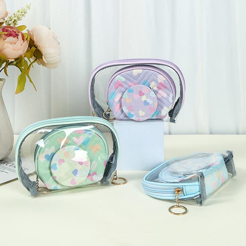 

Large Clear Makeup Bag Set: Portable Toiletry Case & Heart-Shaped Jewelry Pouch 19x5.2x13 CM