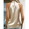 Womens Satin Halter Neck Tank Top With Pearl Bead Detail Sleeveless Elegant Casual Blouse