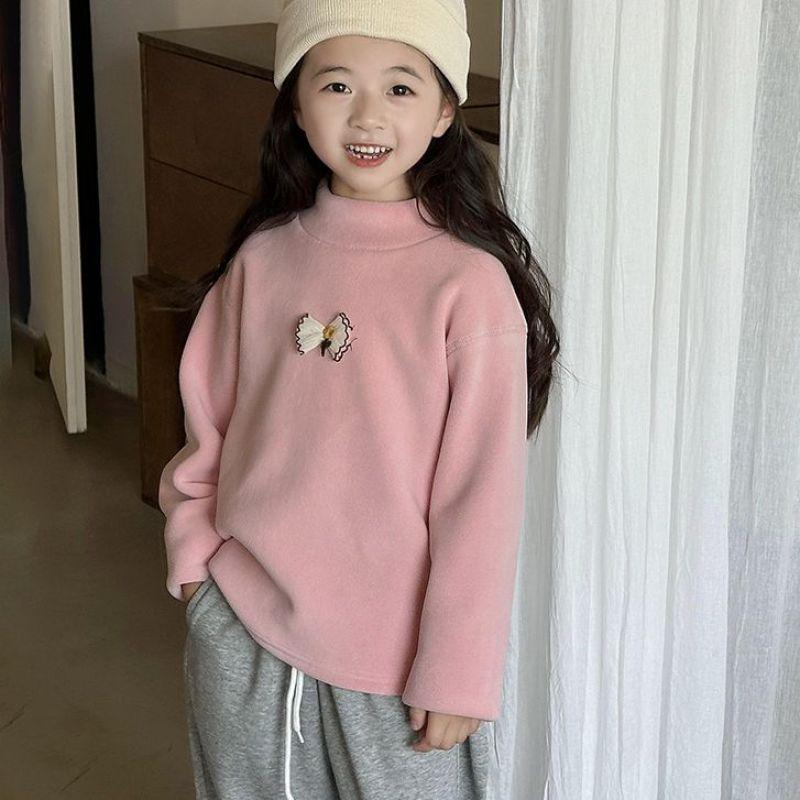 Kinder Hoodie mit halbem Stehkragen aus Korallenfleece - Herbst/Winter 2024 Mädchen Plus Samt Basis-Shirt