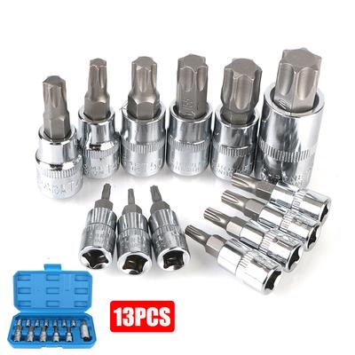 Narzędzia Klucze Nasadowe T8-T70 Napęd 1/4" 3/8" 1/2" Chrom Wanad Zestaw Nasadek Torx Bity Narzędzia do Demontażu Samochodu 13 Szt. Do Grzechotki Klucza Dynamometrycznego