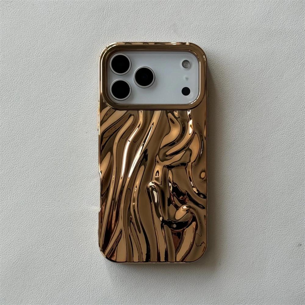 Electroplate 3D Solid Phone Case for Iphone 17 Air 16E 16 15 14 13 12 11 Pro Max Water Ripple Shockproof Tpu Soft Cover