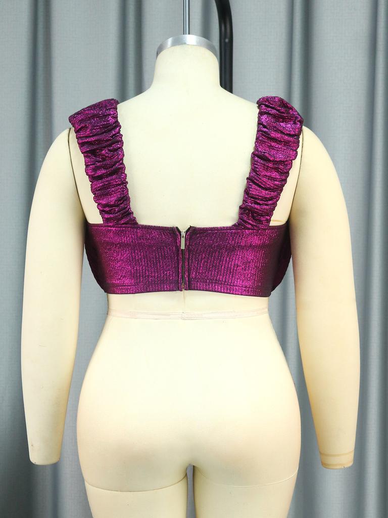 AOMEI Glitter Sexy Crop Tops for Women Camis Rose Folds Square Collar Sleeveless Backless Shiny Party Clubwear Camisole