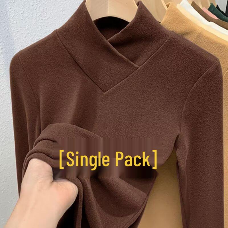 Double-Sided Fleece Plus Velvet Turtleneck Slimming Women's Long-Sleeve Base Layer Top