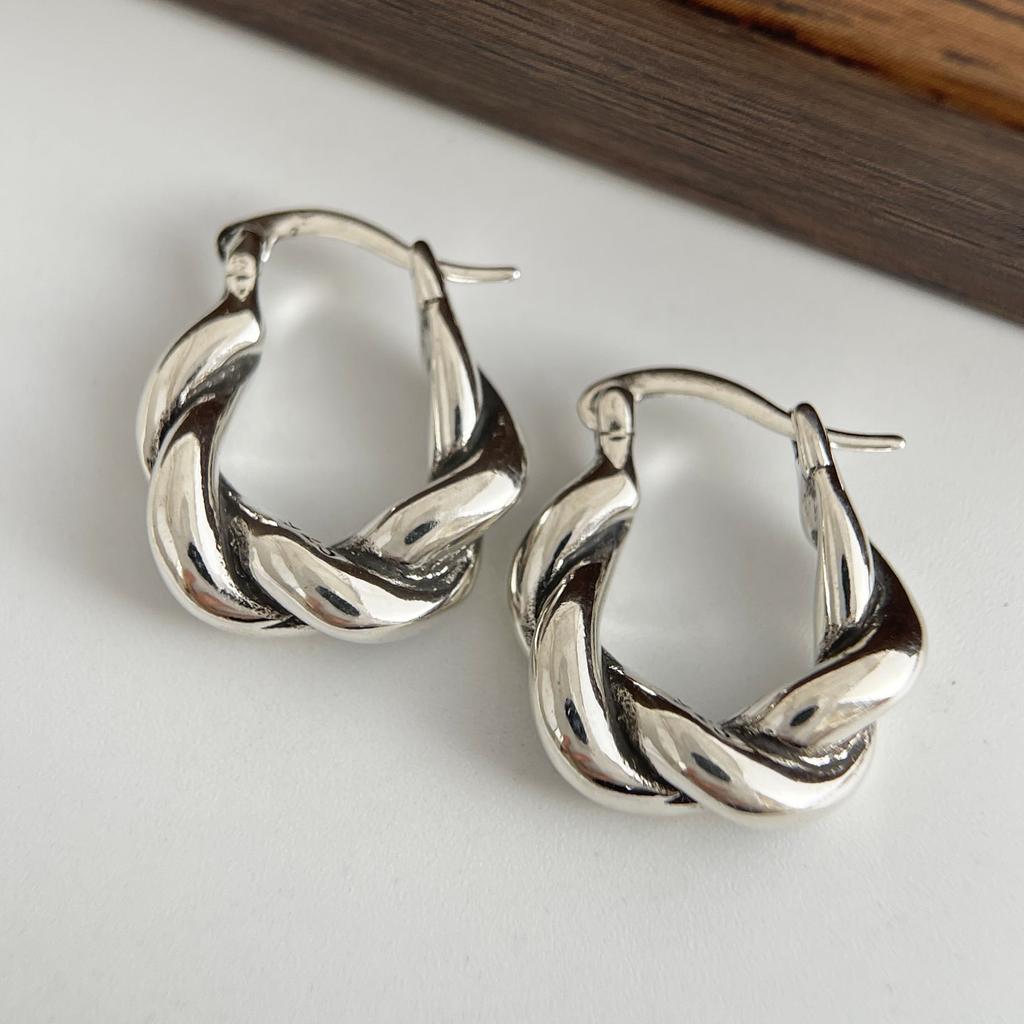 925 Sterling Silver Earrings For Women Trendy Vintage Twist Earring Jewelry Prevent Allergy Party Accessories Gift