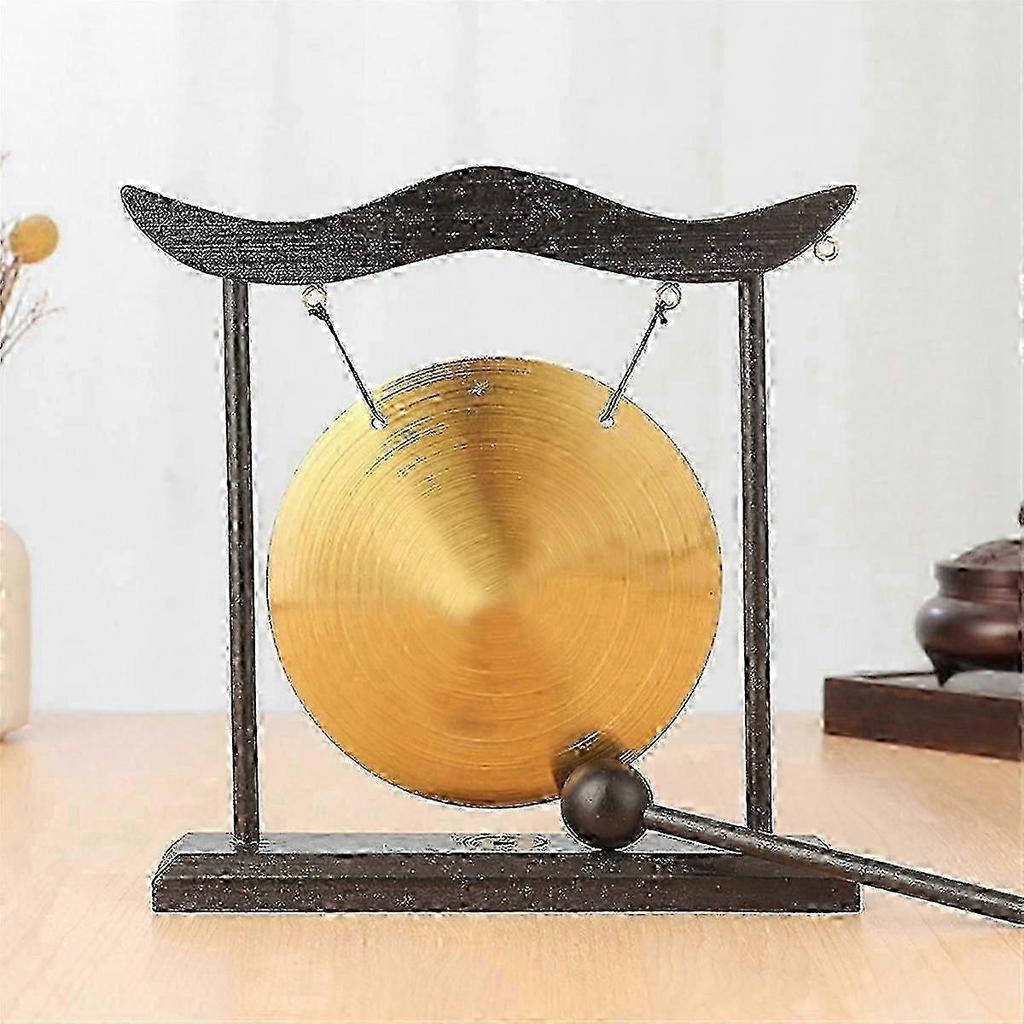 Mini Desktop Gong Table Wind Chime Percussion Instrument Cymbals Gongs with Mallet compatible with Home Decor H