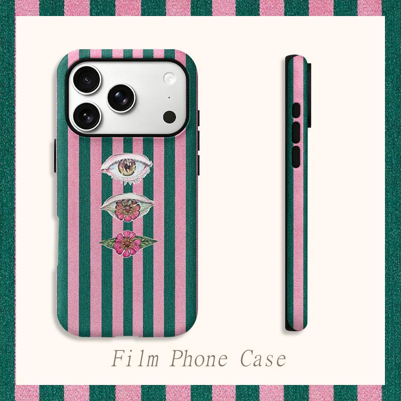 Surreal Striped Eye Lip Flower Graphic Art Print Film Aesthetic Protective Shockproof Bumper Phone Case Cover For iPhone 14 15 16 Pro Max Plus