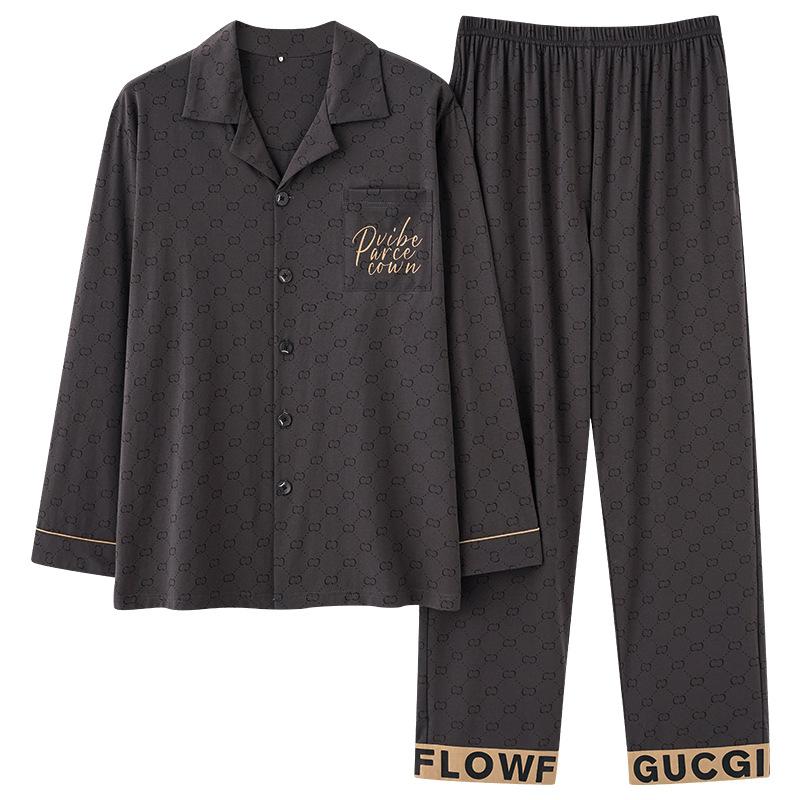 Pajamas Men'S Spring And Autumn Pure Cotton Long-Sleeved Thin Four-Season Cool Cotton Spring And Summer Can Wear Large-Size Loungewear Suit