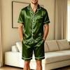 Men's Short Sleeve Pajama Set with Chest Pocket and Two Pocket Shorts for Casual Sleepwear