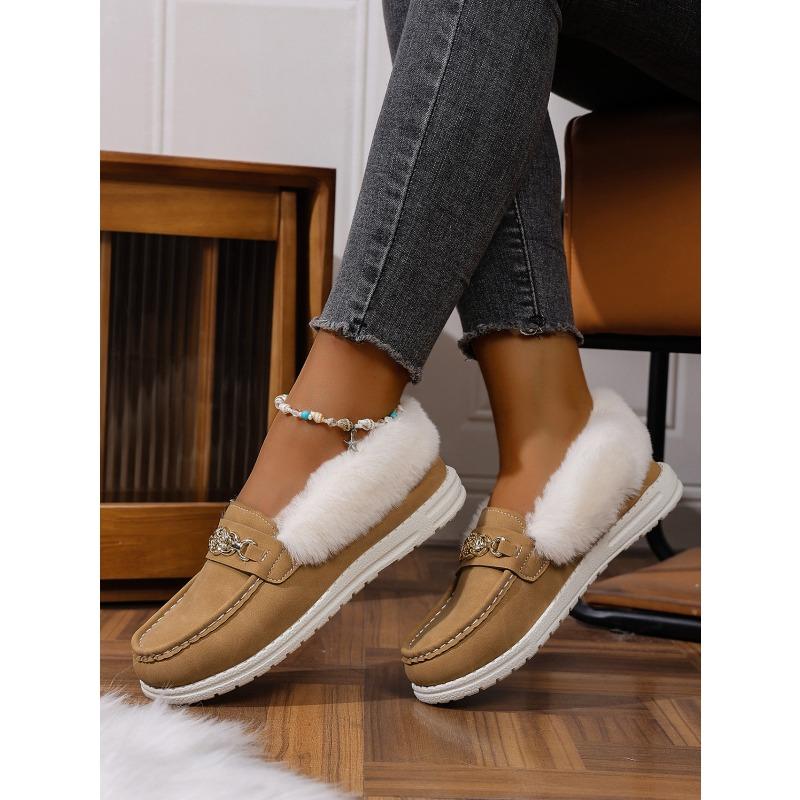 Metal Chain Plus Size Warm Cotton Shoes 2025 Winter Women's Fleece Sports Comfortable Beanie Shoes