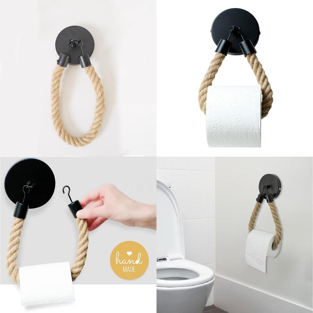 Black Matte Hanging Toilet Paper Rack With Rope For Bathroom And Living Room