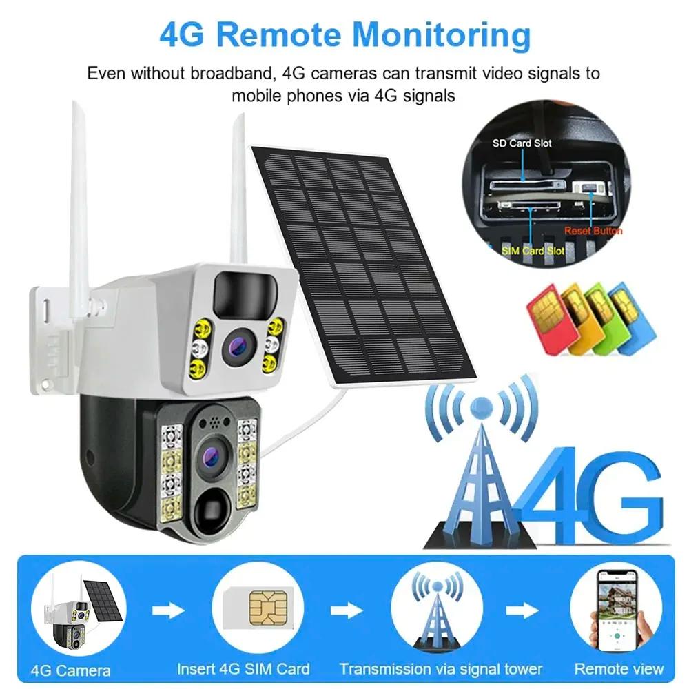 New Solar Camera 4G SIM Card/Wifi Surveillance Outdoor 4K 8MP HD 360 Wireless Low Power Battery Cctv Security Protection Ip Cameras