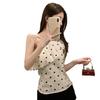 Design polka dot ruffle edge T-shirt slanted shoulder shirt women's irregular one-word shoulder royal sister style top