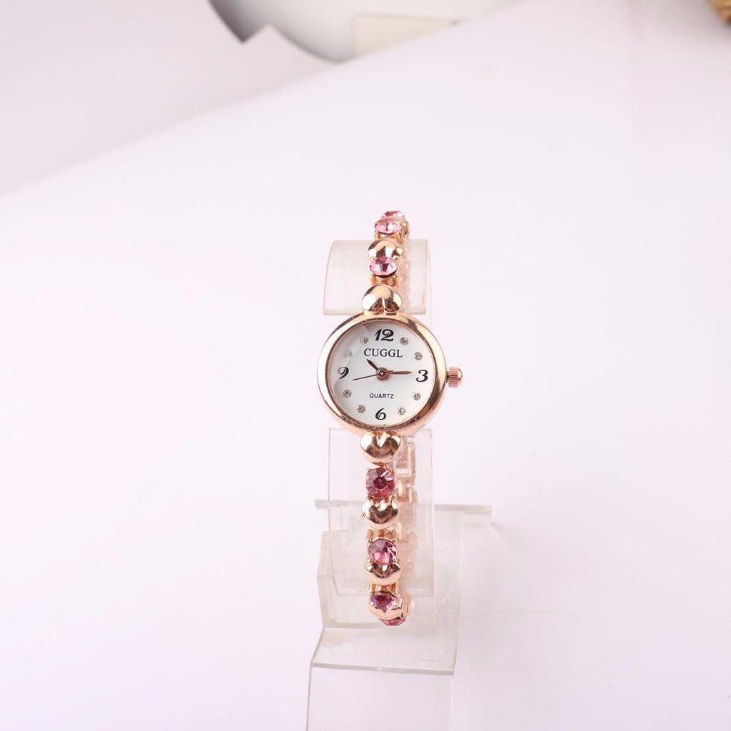 Rose Gold Women's Quartz Watch with Thin Steel Band & Diamond-Set Hands