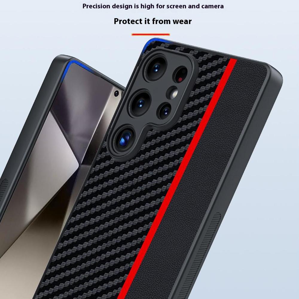 For Samsung Galaxy S25 Ultra Case Leather+PC Hard Phone Cover Carbon Fiber Texture