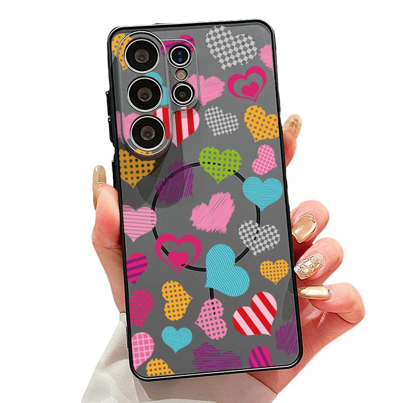 Cute Candy Love Heart Case For Samsung S26 S25 Ultra S24 Plus S23 FE S22 Ultra A55 A56 A17 A37 A57 5G Skin Feel Hybrid TPU+PC Magnetic Phone Cover