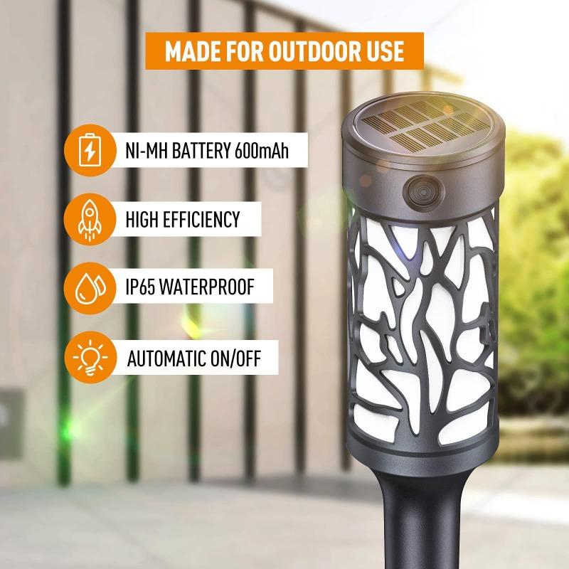 4PCS New Round Solar Flame Lamp IP65 Waterproof Outdoor Lawn Light Flickering Atmosphere Lighting for Courtyard Garden Villa Landscap