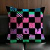 Merchandise Anime Checkerboard Cushion Cover Anti Dustmite Pillowcase Invisible Zipper Silky Short Plush Sofa Cushion Cover