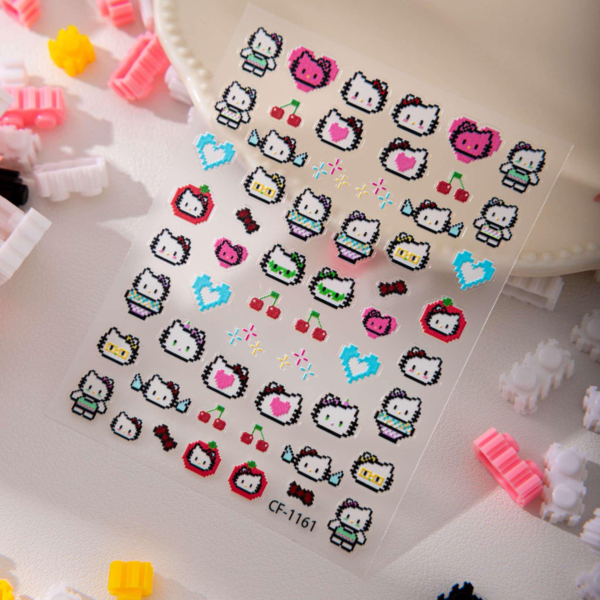 Cyansea Cute 3D Embossed Pixel Hello Kitty Nail Stickers CF-1161