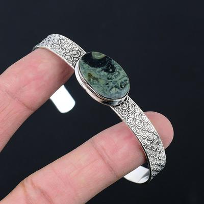 Natural Kambaba Jasper Gemstone 925 Sterling Silver Bangle Adjustable For Women