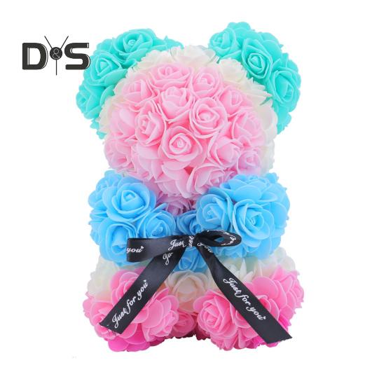 

Лялька-ведмедик із пінополіуретану, квітка, ведмідь, орнамент, штучні квіти, статуетка ведмедика, подарунок до Дня матері на День Святого Валентина для її дружини, подруги синій/рожевий