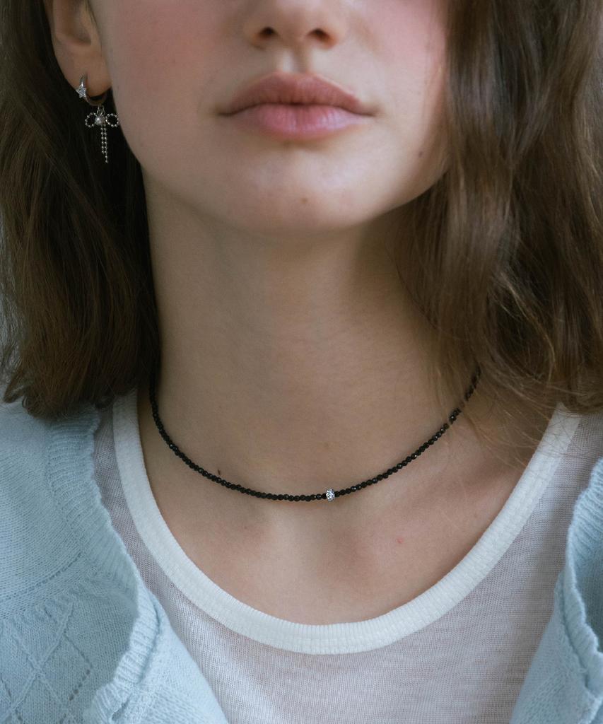 Pearly More Black Bead Cubic Choker Necklace_Pm26N008Ss