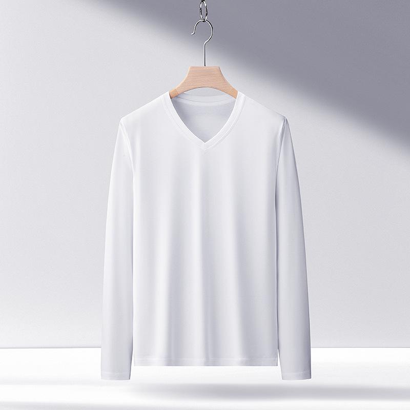 

Футболка унисекс из хлопка Supima белого цвета с длинным рукавом и V-образным вырезом, однотонная, весенняя коллекция Large